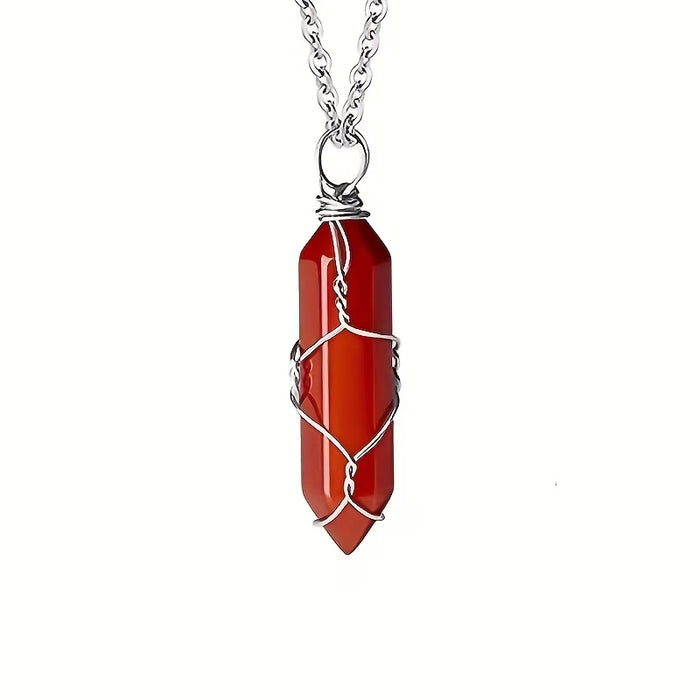 12 piezas de collares de estilo bohemio de amatista artificial de bala de pilar hexagonal y piedra artificial