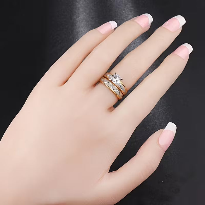 2 Anillos de Boda de Acero Inoxidable con Zirconia Sintética para Mujeres Anillos de Promesa