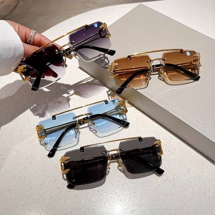 5-Pack de gafas vintage sin montura para hombre, montura de cobre con estampado de leopardo