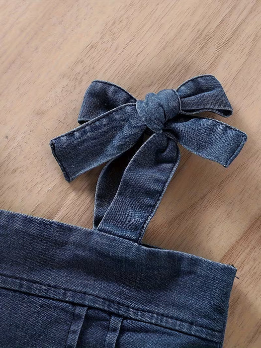 Conjunto de Denim para Niñas: Top Corto con Tirantes + Pantalones de Denim con Abertura y Cinturón