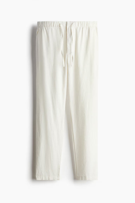 Pantalones de corte regular de mezcla de lino H&M-Blanco