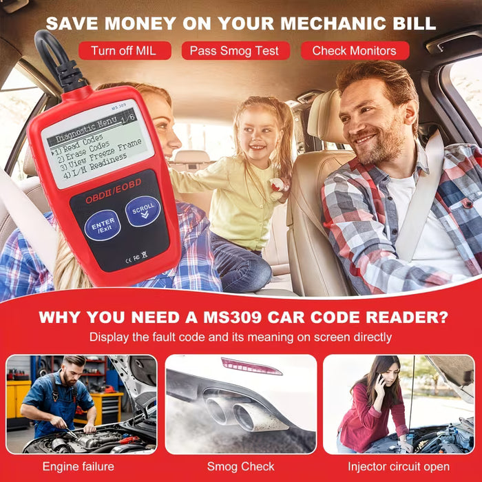 Escáner OBD2 Portátil para Todos los Vehículos, lector de Códigos de Motor Pantalla LCD