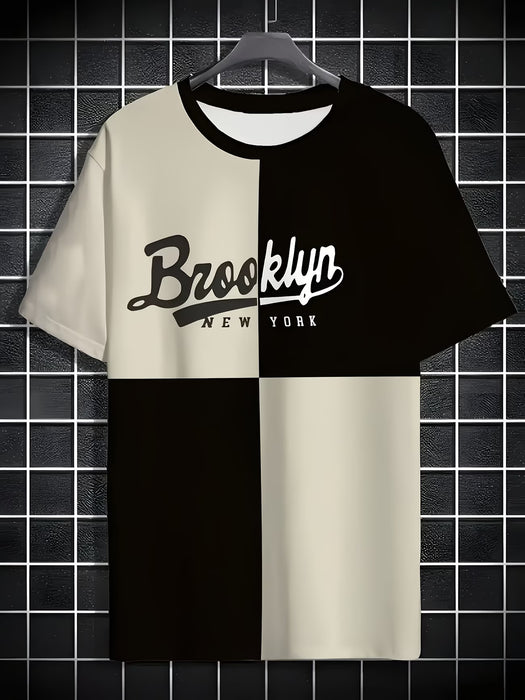 Camiseta de verano cómoda para hombre de manga corta con bloques de color
