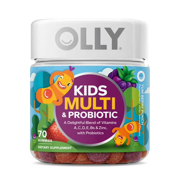 OLLY Kids Multivitamínico + Probiótico Gomitas, Suplemento Digestivo Diario, 70 unidades