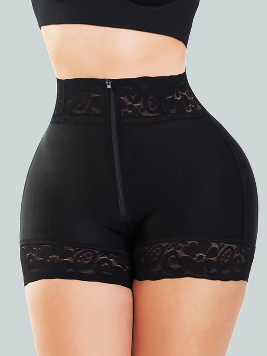 Pantalones cortos de compresión ajustados de talle alto para mujer con detalle de cremallera