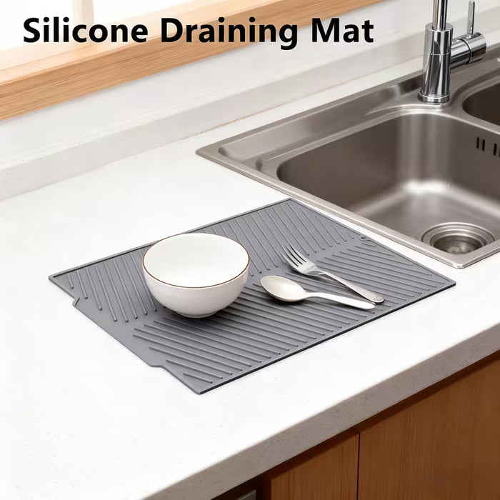 1pc Tapete de silicona para secar platos y tazones con drenaje incorporado