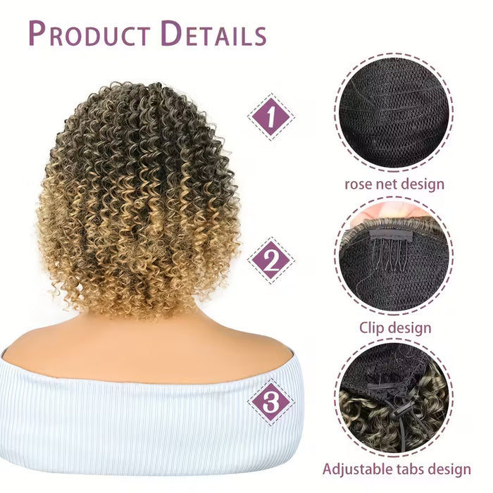 Extensión de cabello Corto Afro Rizado con Cordón para Coleta Mtmei