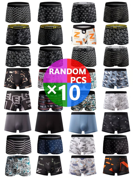 Set de 10 Calzoncillos bóxer elásticos planos para hombre con estampado aleatorio