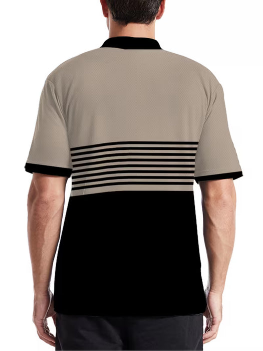 Camiseta de Verano para Hombre Estampado Color Block, Cuello y Mangas con Ribete en Contraste