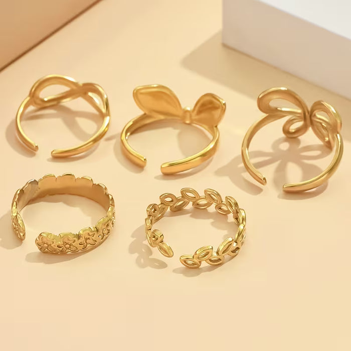Juego de 5 Anillos con Forma de Flor y Corazón Ajustable, para mujer