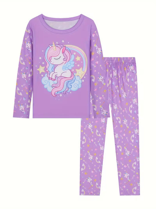 Conjunto de camiseta manga larga y pantalón largo para niña con unicornio arcoíris