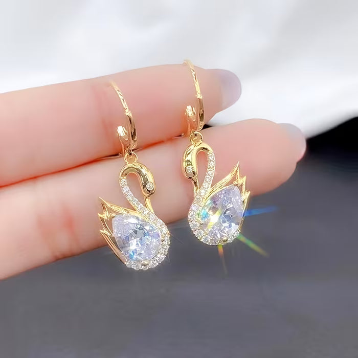 Aretes de Estudio para Mujer Populares, 1 Par, Diseño Elegante y Brillante de Cisne