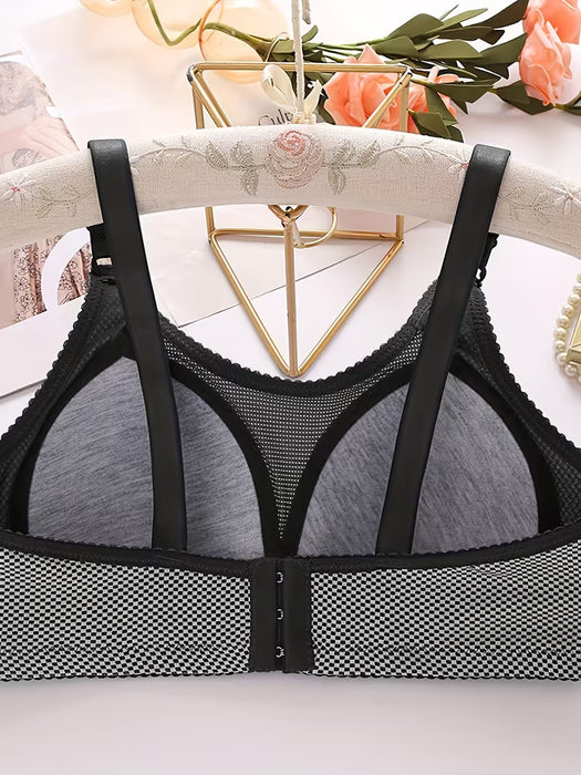 Sujetador de Malla con Detalles de Cuadros para Mujer