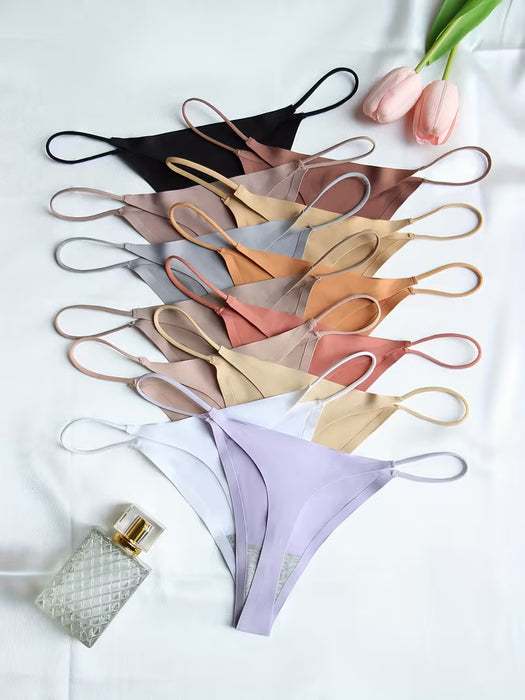 12 Piezas De Tangas Sólidas Con Tiras Finas, Bragas Íntimas De Cintura Baja Sexys Y Cómodas