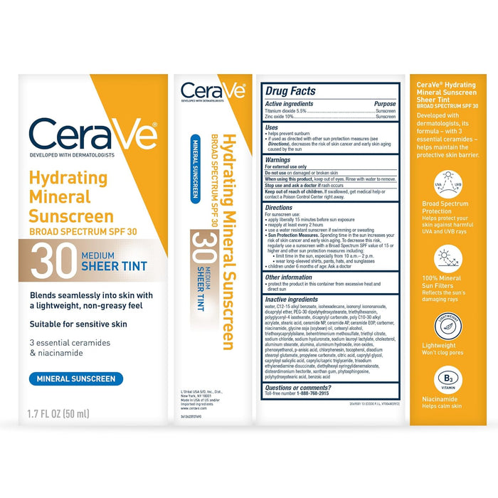 CeraVe Protector solar mineral hidratante SPF 30 con tinte transparente - Quierox - Tienda Online