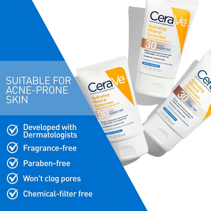 CeraVe Protector solar mineral hidratante SPF 30 con tinte transparente - Quierox - Tienda Online