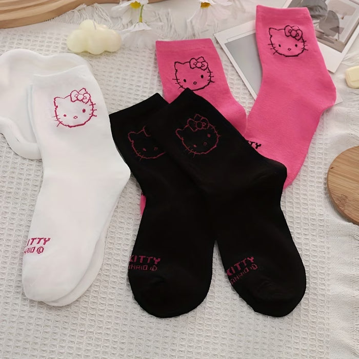 Shein 3 Pares de Calcetines de Mujer de Media Caña con Letras Hello Kitty