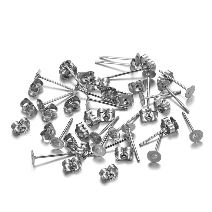Paquete de 50 juegos de postes y traseras para aretes de acero inoxidable con parte trasera plana 0.2in
