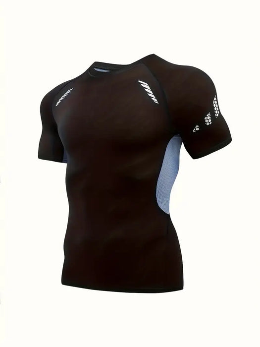 Malla Manga Corta, Top Bodycon Atlético de Fitness, para Entrenamiento en Gimnasio