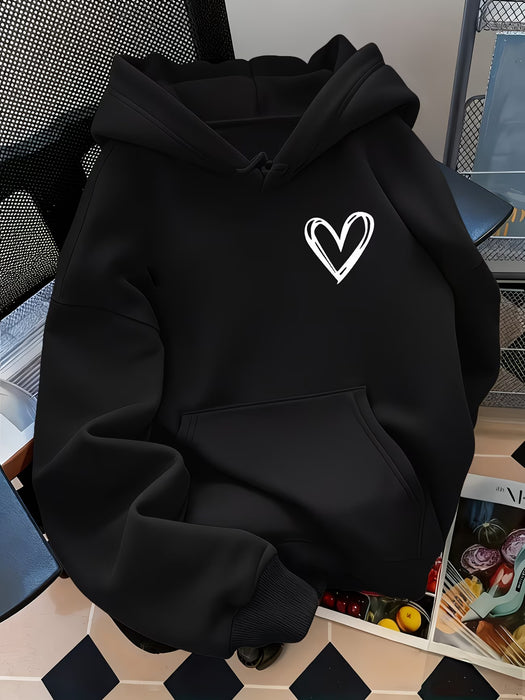 Sudadera casual para mujer con estampado de corazón y bolsillos