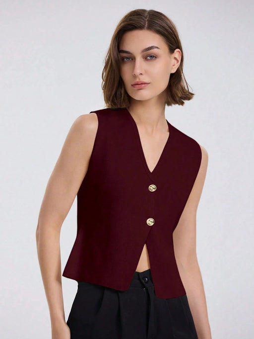 Chaleco de punto informal de un solo pecho para mujer, color liso, primavera y otoño - Quierox - Tienda Online