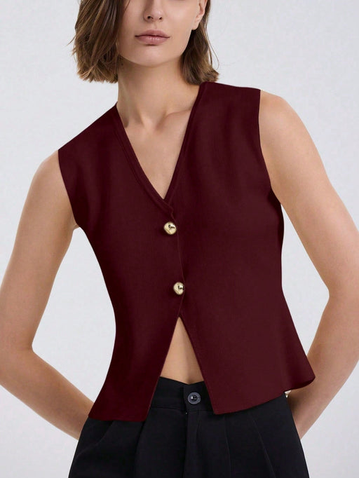 Chaleco de punto informal de un solo pecho para mujer, color liso, primavera y otoño - Quierox - Tienda Online