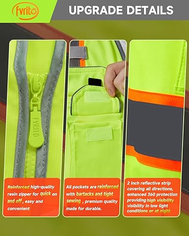 Chaleco de seguridad amarillo FVRITO para hombres y mujeres con 9 bolsillos y cremallera - Quierox - Tienda Online