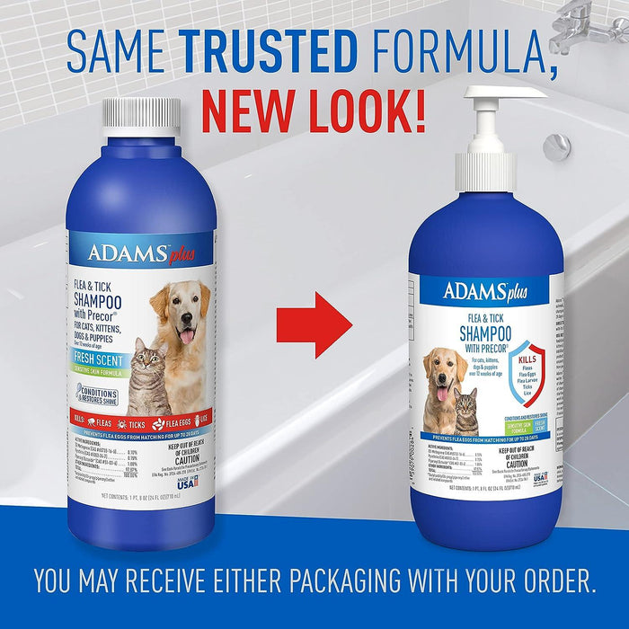 Champú Adams Plus contra pulgas y garrapatas con Precor para gatos, perros, 24oz - Quierox - Tienda Online