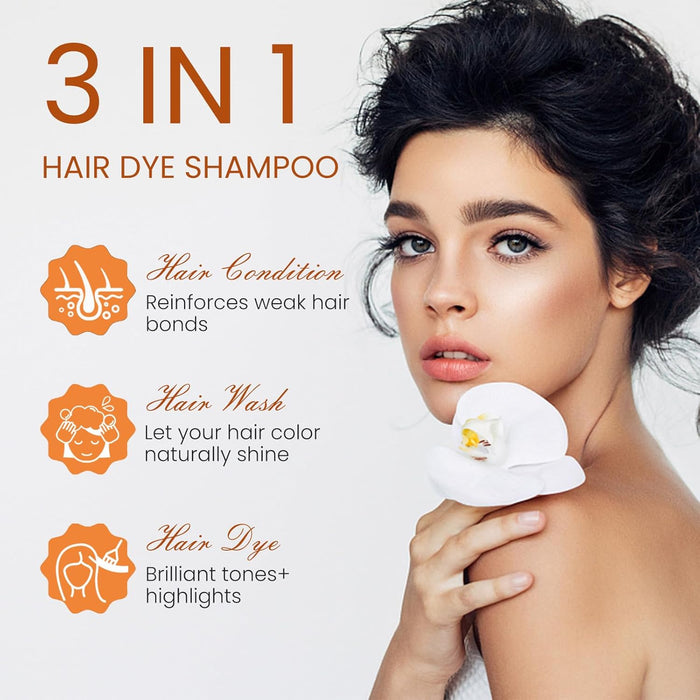 Champú de tinte para el cabello marrón dorado 3 en 1, color natural instantáneo para mujeres y hombres - Quierox - Tienda Online