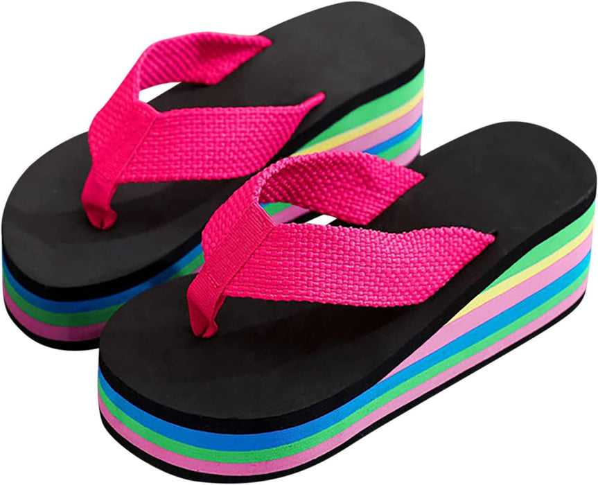 Chanclas de cuña floral para mujer, suela de color, sandalias de playa - Quierox - Tienda Online