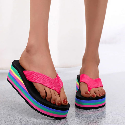 Chanclas de cuña floral para mujer, suela de color, sandalias de playa - Quierox - Tienda Online