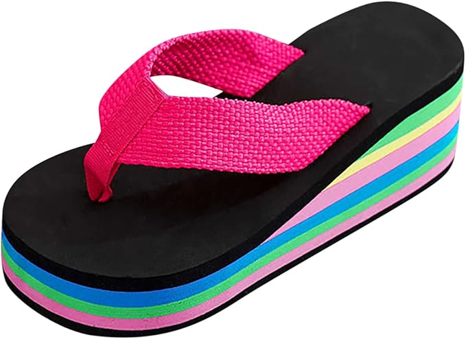 Chanclas de cuña floral para mujer, suela de color, sandalias de playa - Quierox - Tienda Online