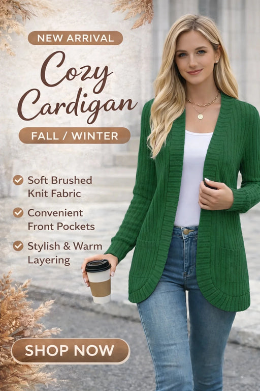 Chaqueta cárdigan cepillada a rayas informales de color sólido para mujer verde - Quierox - Tienda Online