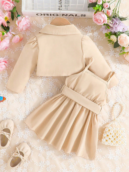 Chaqueta de dos botones y vestido camisola con cinturón para niña - Quierox - Tienda Online