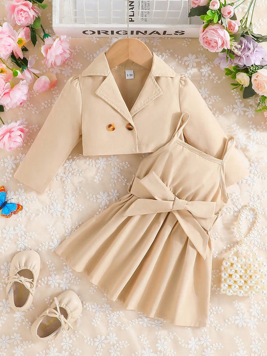 Chaqueta de dos botones y vestido camisola con cinturón para niña - Quierox - Tienda Online