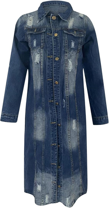 Chaqueta de mezclilla larga para mujer, abrigo de mezclilla cálido de invierno - Quierox - Tienda Online