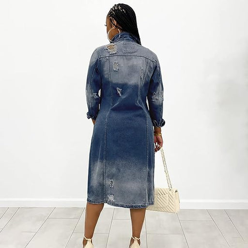 Chaqueta de mezclilla larga para mujer, abrigo de mezclilla cálido de invierno - Quierox - Tienda Online