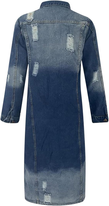 Chaqueta de mezclilla larga para mujer, abrigo de mezclilla cálido de invierno - Quierox - Tienda Online