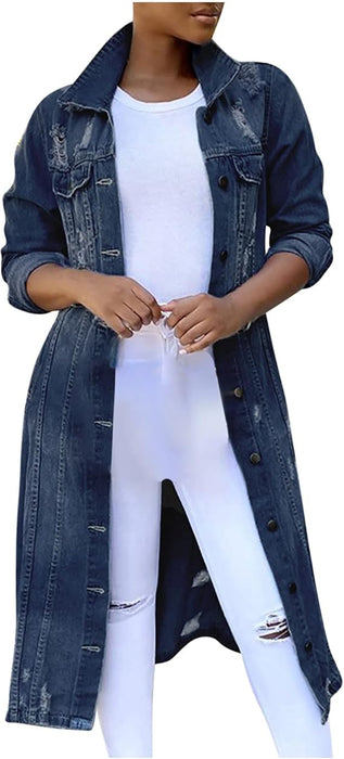 Chaqueta de mezclilla larga para mujer, abrigo de mezclilla cálido de invierno - Quierox - Tienda Online