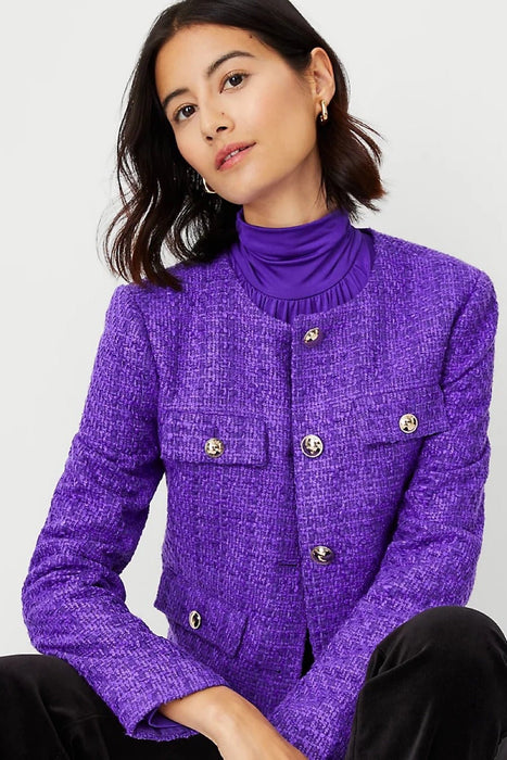 Chaqueta de tweed de cuello redondo de estilo pequeño - Quierox - Tienda Online