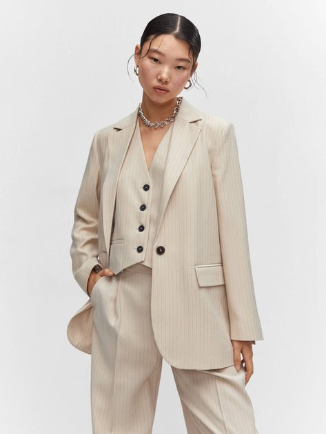 Chaqueta larga de mujer Mango - Beige - Quierox - Tienda Online