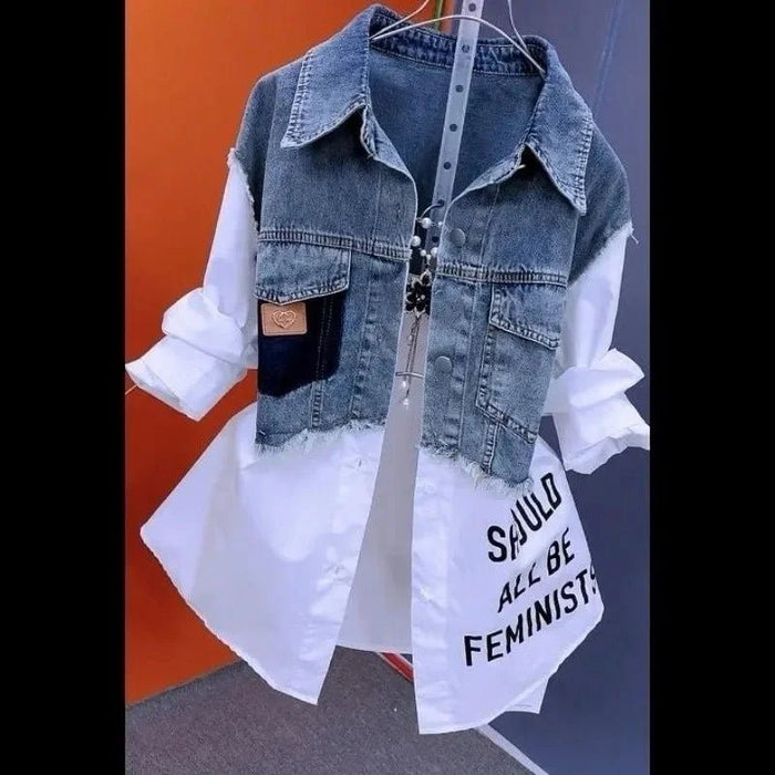 Chaqueta vaquera de dos piezas a rayas, estilo moderno, para mujer - Quierox - Tienda Online