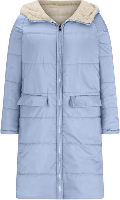 Chaquetas largas reversibles para mujer, forro polar grueso y cálido, chamarra térmico a la moda - Quierox - Tienda Online
