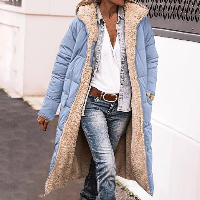 Chaquetas largas reversibles para mujer, forro polar grueso y cálido, chamarra térmico a la moda - Quierox - Tienda Online