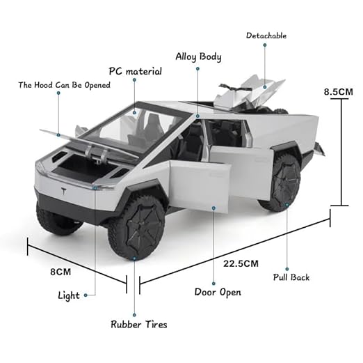 CHE ZHI Tesla Cybertruck Modelo a escala 1:32 de metal fundido, color plata - Quierox - Tienda Online