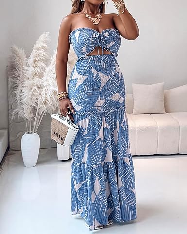 ChicMe Vestido de Mujer con Estampado Tropical, Tubo con Cordón y Pliegues - Quierox - Tienda Online