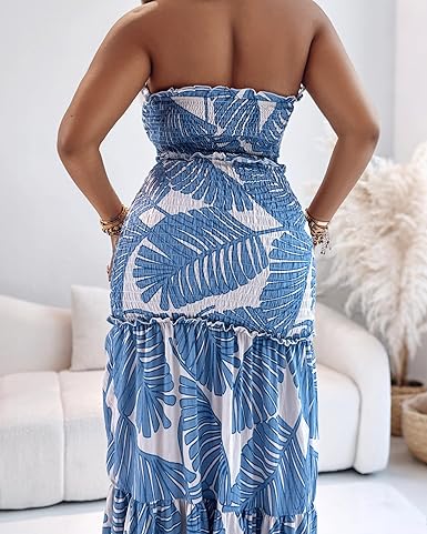 ChicMe Vestido de Mujer con Estampado Tropical, Tubo con Cordón y Pliegues - Quierox - Tienda Online