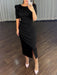 ChicMe Vestido midi plisado con cuello redondo, mangas de pétalo, decoración floral 3D - Quierox - Tienda Online