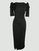 ChicMe Vestido midi plisado con cuello redondo, mangas de pétalo, decoración floral 3D - Quierox - Tienda Online