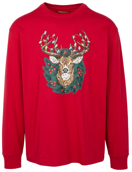 Camiseta de manga larga con estampado navideño de ciervo rojo para hombre